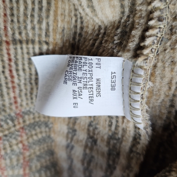 Woolrich L Sherpa Jacket Shaket Brown Blue Plaid Full Zip Front - Picture 11 of 13